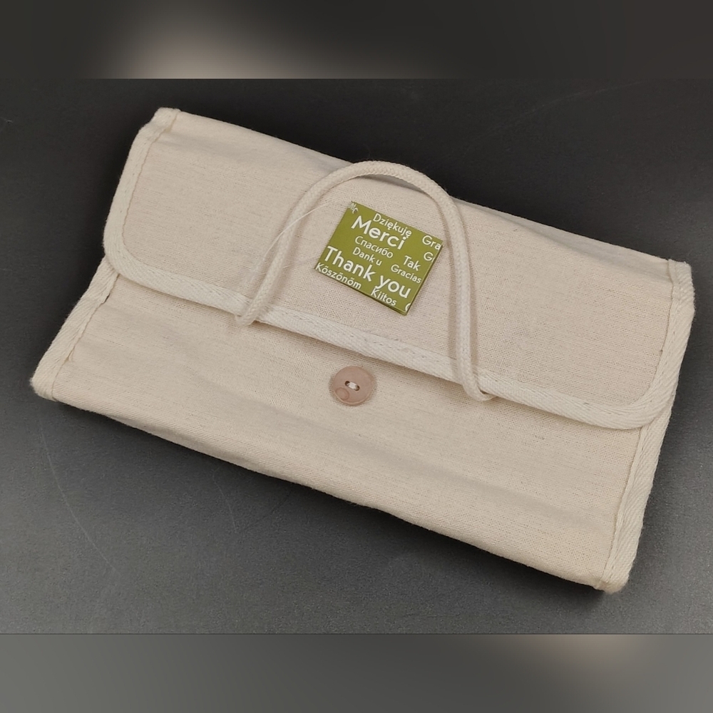FREE w/ Purchase Beige Canvas Hanging Travel Cosmetic Bag w/ Wood Button Closure - Picture 9 of 9